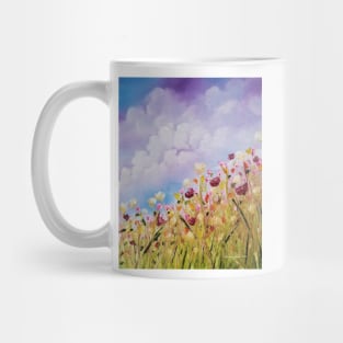 Look to the Light, Daylight flowers, flowers impressionism, wild flowers, clouds, skyscape, cloudy sky with flowers Mug